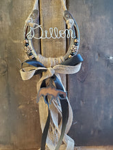 Load image into Gallery viewer, Personalized Horse Gift - Horse Lover Gift for Equestrians and Barrel Racers - Black Sands Rustic Horseshoe