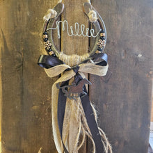Load image into Gallery viewer, Personalized Horse Gift - Horse Lover Gift for Equestrians and Barrel Racers - Black Sands Rustic Horseshoe