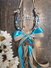 Load image into Gallery viewer, Personalized Horse Gift - Custom Horse Lover Gift for Equestrians and Barrel Racers - Turquoise Sands Rustic Horseshoe