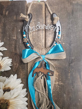 Load image into Gallery viewer, Personalized Horse Gift - Custom Horse Lover Gift for Equestrians and Barrel Racers - Turquoise Sands Rustic Horseshoe