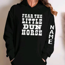 Load image into Gallery viewer, Custom Name Horse Hoodie Fear the Little Dun Horse