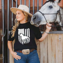 Load image into Gallery viewer, American Flag Horse Running Graphic T-shirt