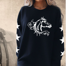 Load image into Gallery viewer, Horse Gift for Her - Horse Crewneck with Star Sleeves