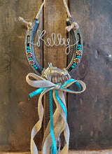 Load image into Gallery viewer, Personalized Horse Gift - Custom Equestrian Gift - Silver Horse Hanging Horseshoe Decor