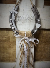 Load image into Gallery viewer, Personalized Wedding Gift for Horse Lovers - Equestrian Gift - Bridal Shower Gift for Horse Lovers - Rustic Hanging Horseshoe