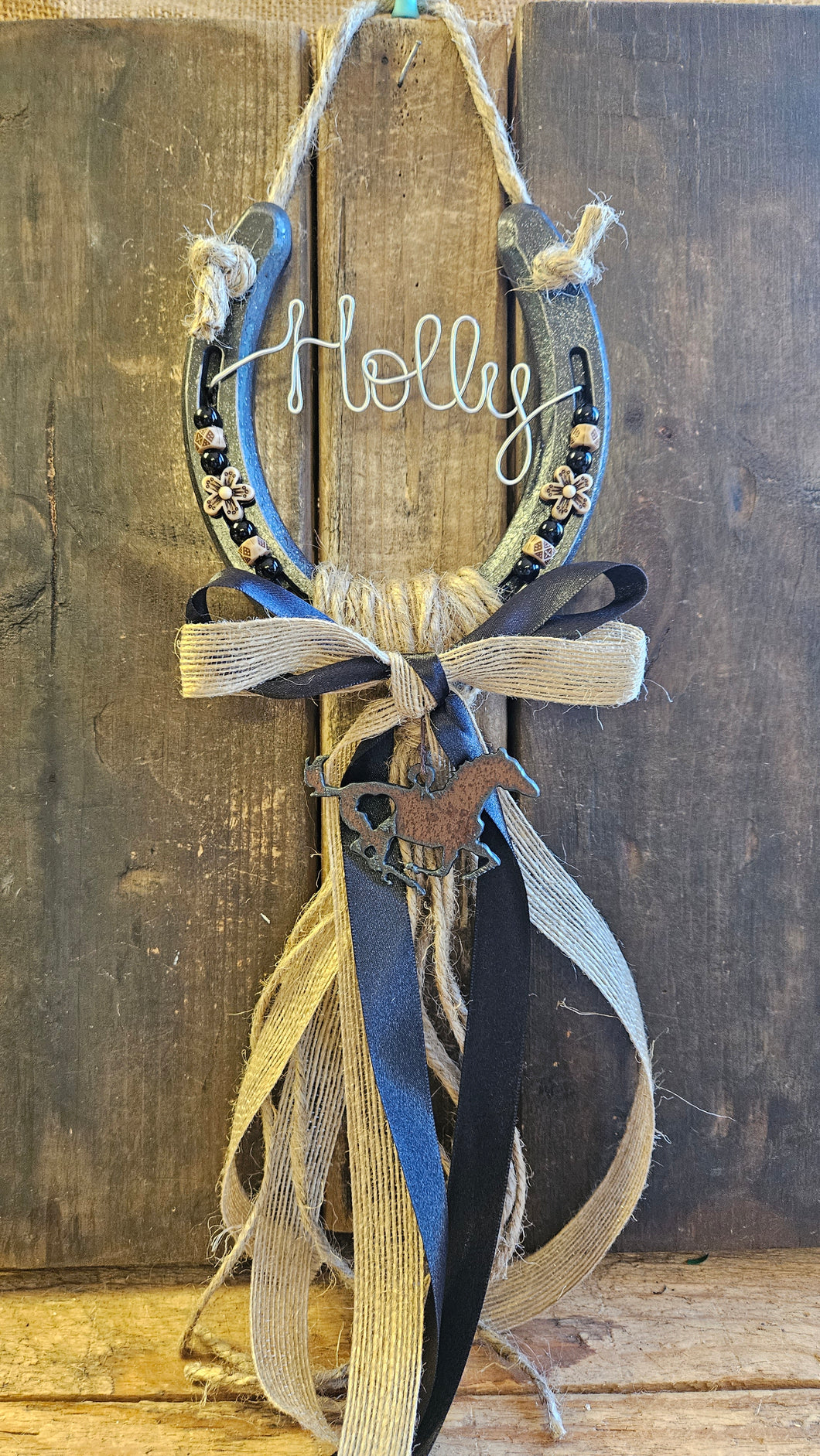 Personalized Horse Gift - Horse Lover Gift for Equestrians and Barrel Racers - Black Sands Rustic Horseshoe