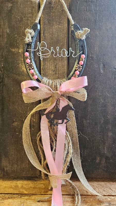 Personalized Horse Gift - Pink Sands Rustic Horseshoe