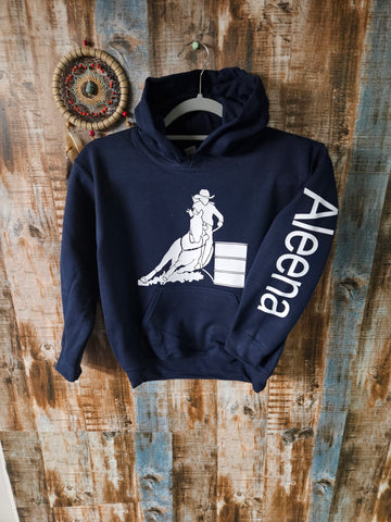 Custom Barrel Racer Gift for Kids - Personalized Equestrian Hoodie