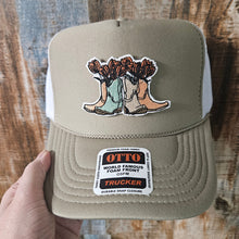Load image into Gallery viewer, Trucker Hat for Horse Lovers- Cowgirl Boots

