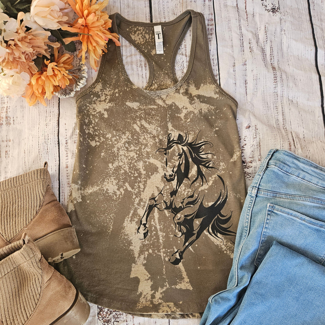 Horse Tank Top - Bleach Tie Dyed Running Horse