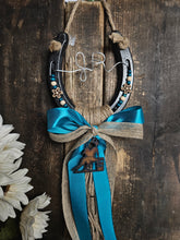 Load image into Gallery viewer, Personalized Horse Gift - Custom Horse Lover Gift for Equestrians and Barrel Racers - Turquoise Sands Rustic Horseshoe
