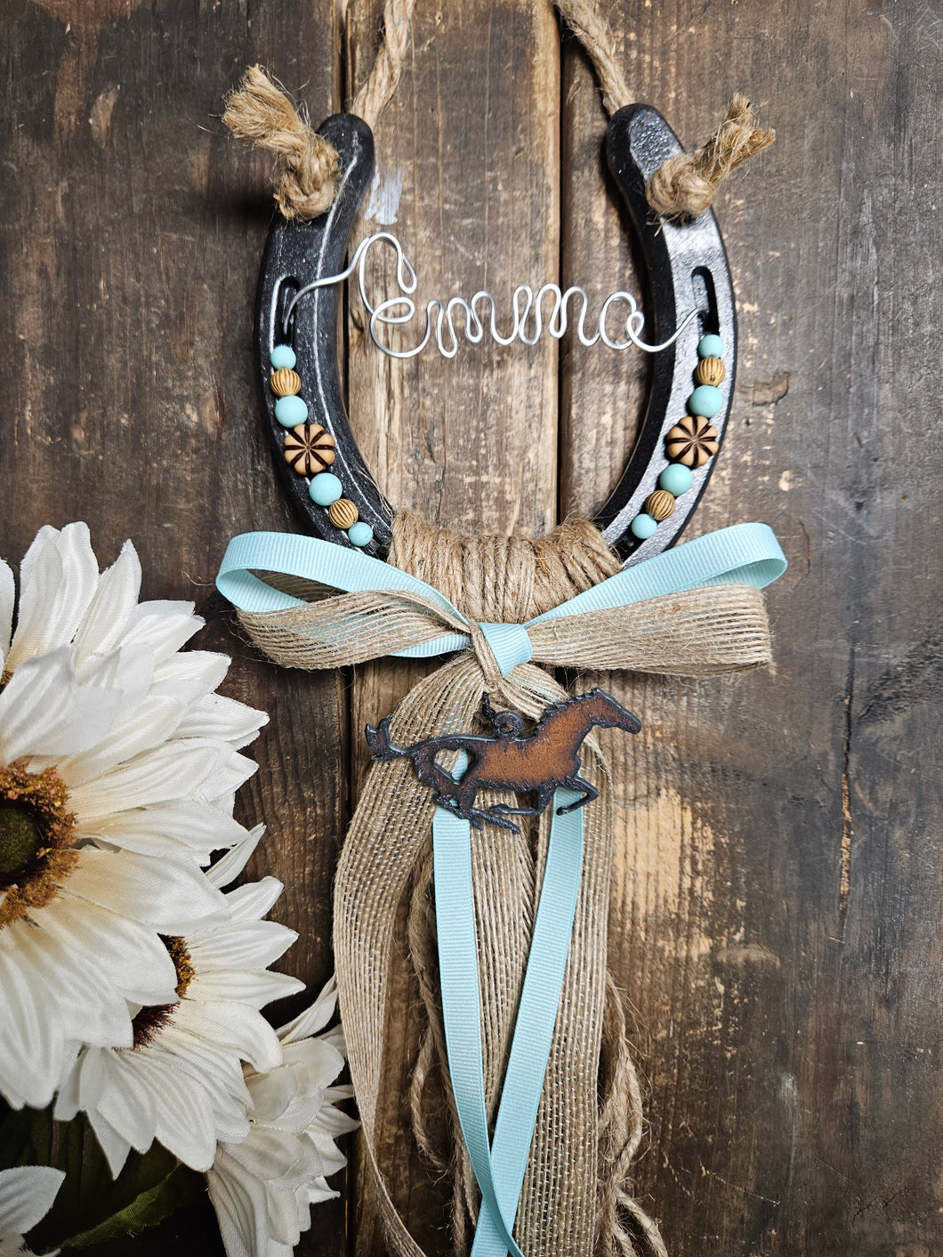 Personalized Horse Gift - Teal Sands Rustic Horseshoe