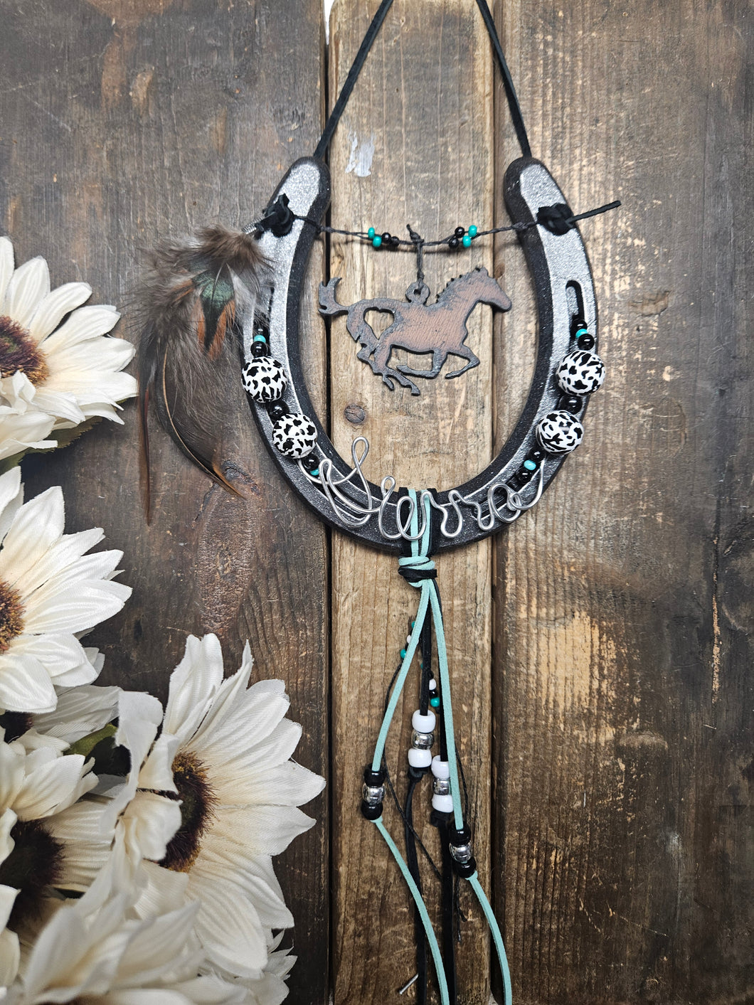 Personalized Horse Gifts -Horse Lover Gift for Equestrians - Cow Print Horseshoe