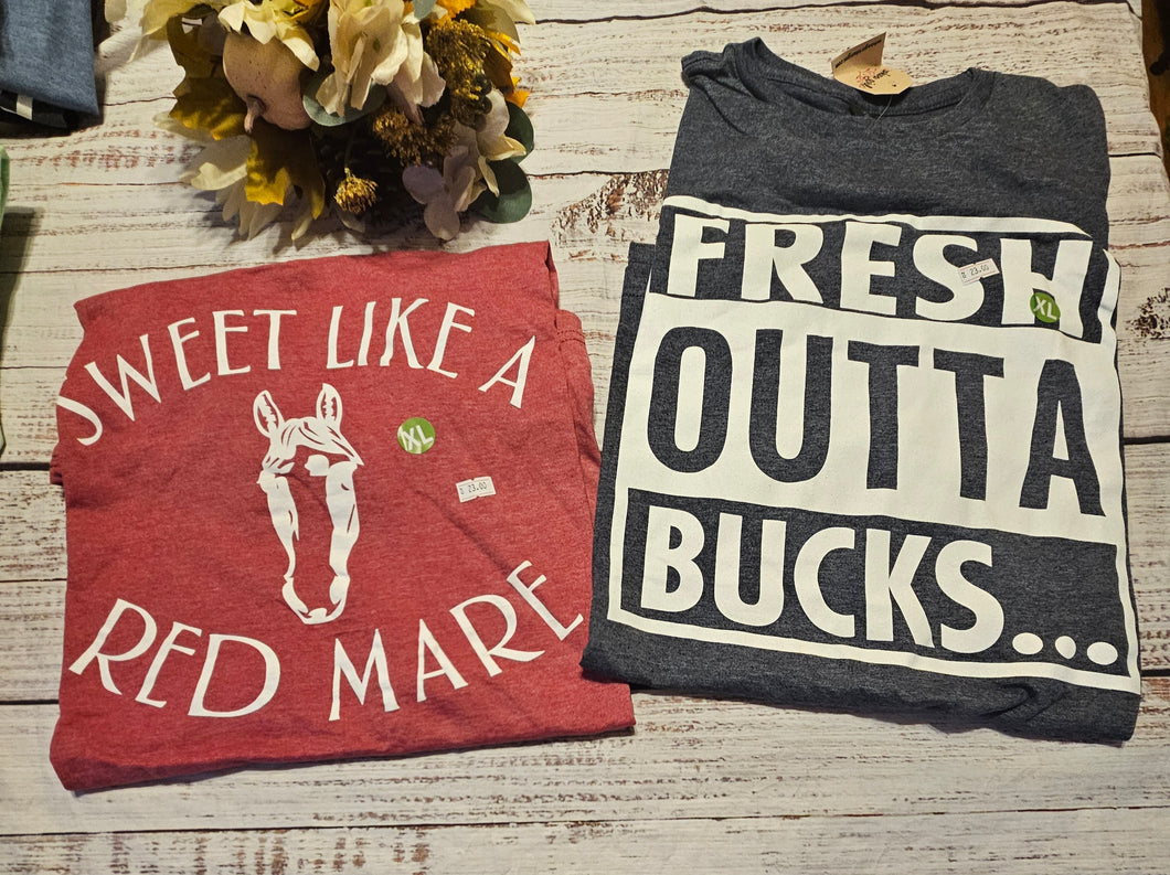 T-shirt Bundle X Larges- Sweet Like a Red Mare/ Fresh Outta Bucks  Tees
