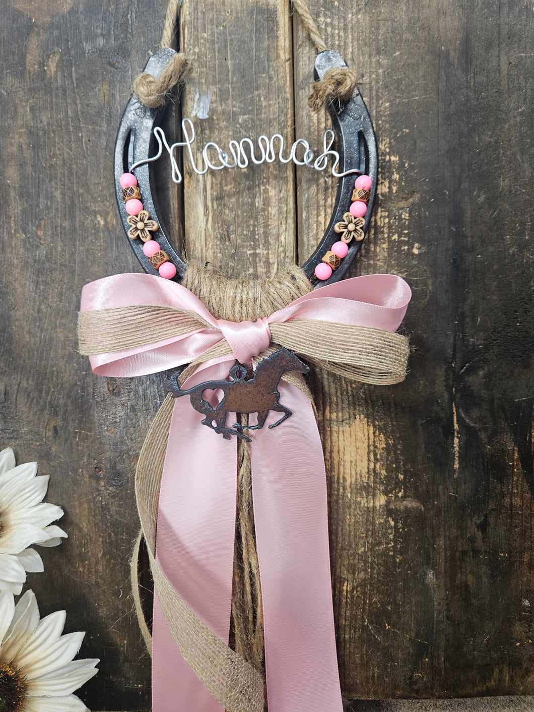 Personalized Horse Gift - Pink Sands Rustic Horseshoe