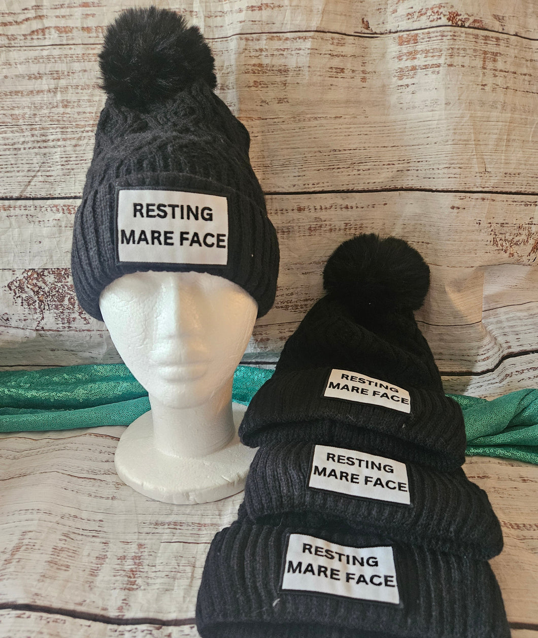Funny Horse Beanie with Pom Pom Winter Hat - Resting Mare Face