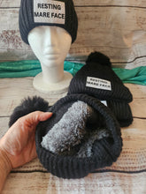 Load image into Gallery viewer, Funny Horse Beanie with Pom Pom Winter Hat - Resting Mare Face
