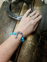 Load image into Gallery viewer, Western Style Silver Horseshoe Turquoise Beaded Bracelet
