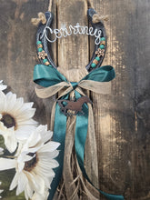 Load image into Gallery viewer, Personalized Horse Gift - Green Sands Rustic Hanging Horseshoe
