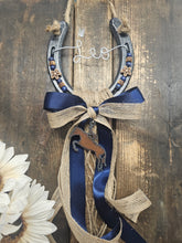 Load image into Gallery viewer, Personalized Horse Gift - Navy Blue Sands Rustic Hanging Horseshoe
