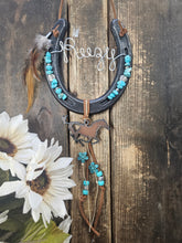 Load image into Gallery viewer, Personalized Horse Gift - Amber Horseshoe Decor Pendant at Bottom

