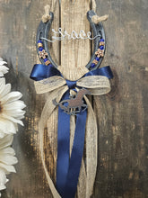 Load image into Gallery viewer, Personalized Horse Gift - Navy Blue Sands Rustic Hanging Horseshoe
