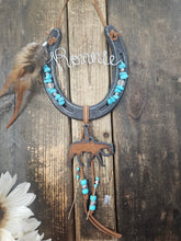 Load image into Gallery viewer, Personalized Horse Gift - Amber Horseshoe Decor Pendant at Bottom
