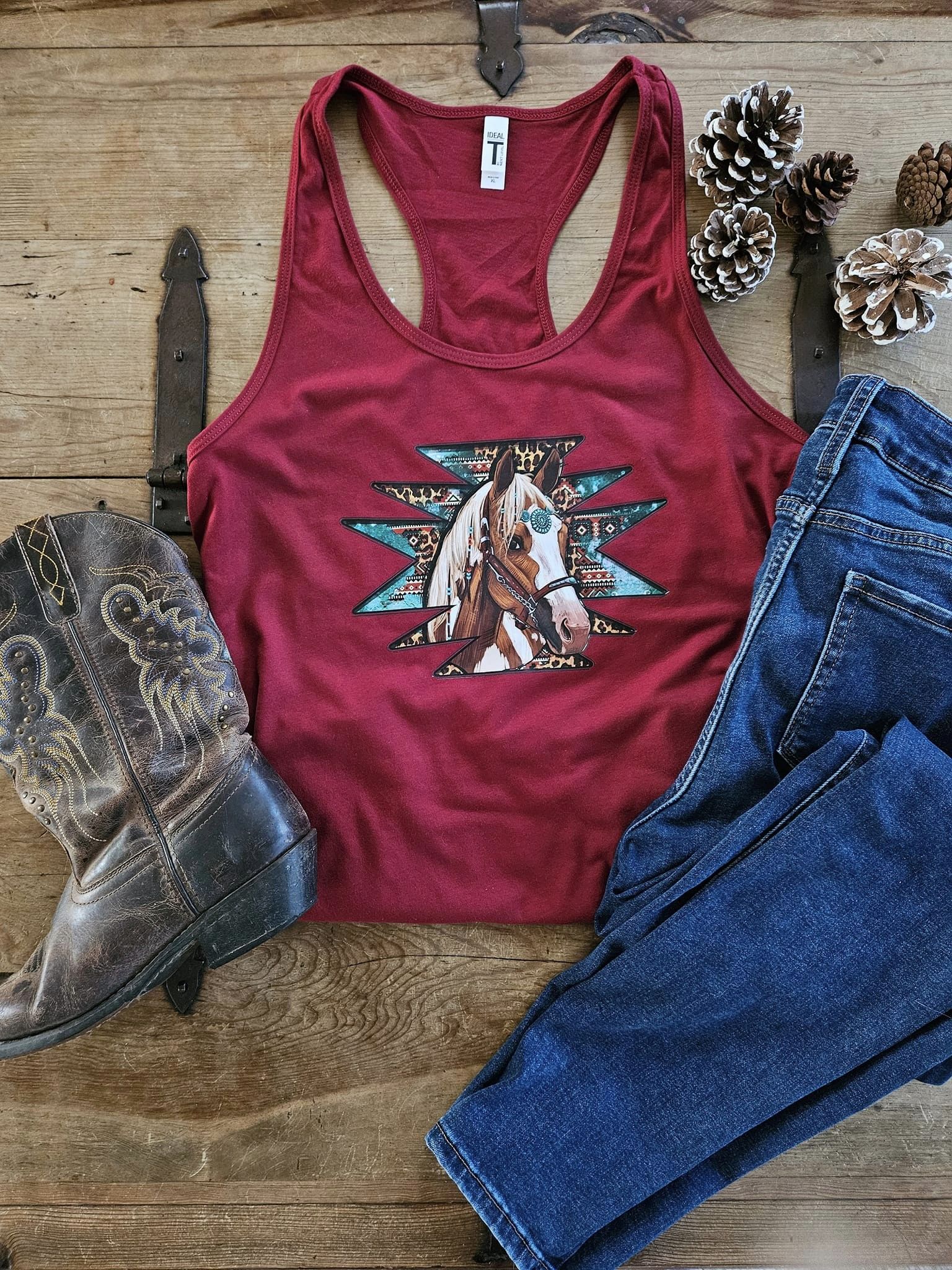 Horse Lover Tank Top - Turquoise Aztec Horse