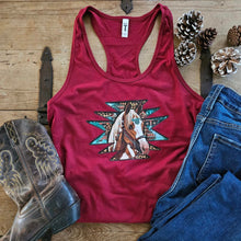 Load image into Gallery viewer, Horse Lover Tank Top - Turquoise Aztec Horse
