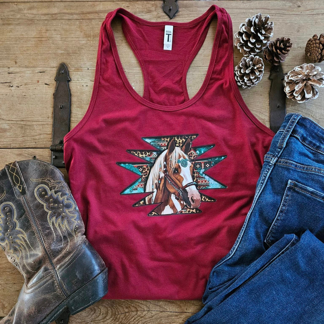 Horse Lover Tank Top - Turquoise Aztec Horse