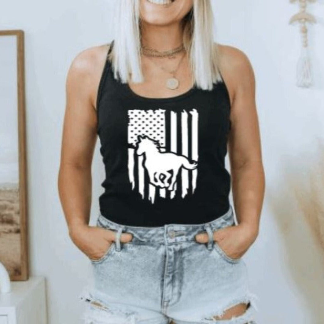 American Flag Horse Running Tank Top