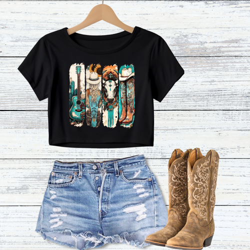 western cowgirl black crop tee