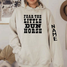 Load image into Gallery viewer, Custom Name Horse Hoodie Fear the Little Dun Horse
