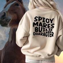 Load image into Gallery viewer, Funny Horse Lover Crewneck Sweatshirt - Spicy Mares Build Character
