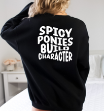Load image into Gallery viewer, Funny Horse Lover Crewneck Sweatshirt - Spicy Ponies Build Character
