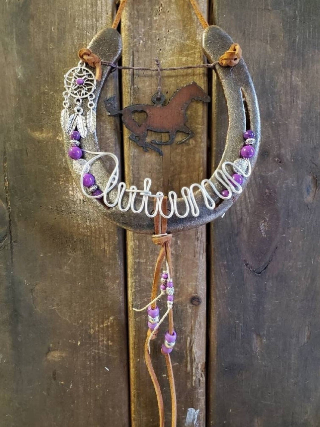 Personalized Horse Gift - Purple  Dreamcatcher Horseshoe