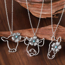 Load image into Gallery viewer, Western Style Horse Necklace with Turquoise Accented Flower

