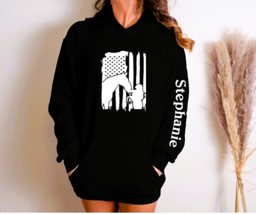 Custom Horse Lover Gift - Personalized American Flag Horse and Rider Hoodie
