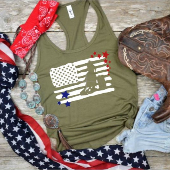 American Flag Barrel Racer Graphic Tank Top  - 4th of July