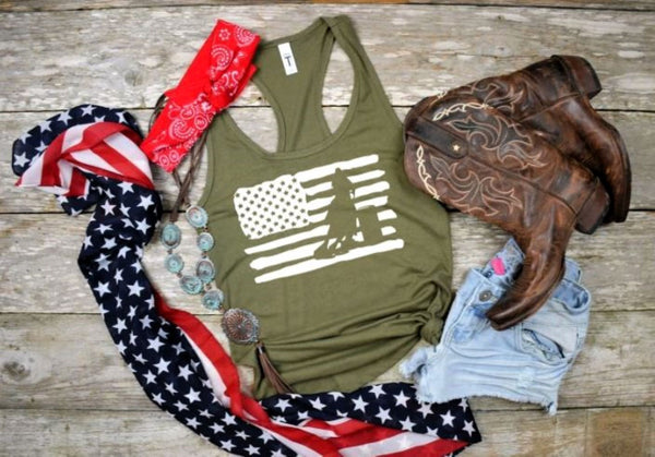 American Flag Barrel Racer Graphic Tank Top  - 4th of July