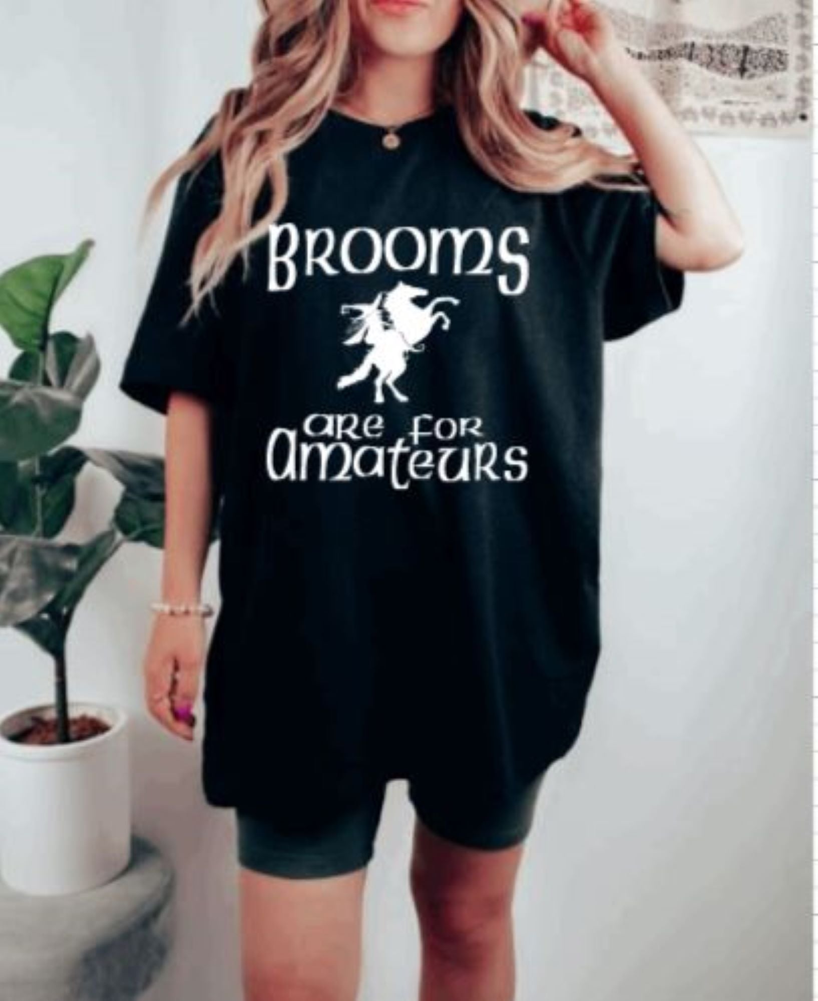 Brooms are for Amateurs Graphic T-shirt - Horse Shirt for Equestrians - Halloween