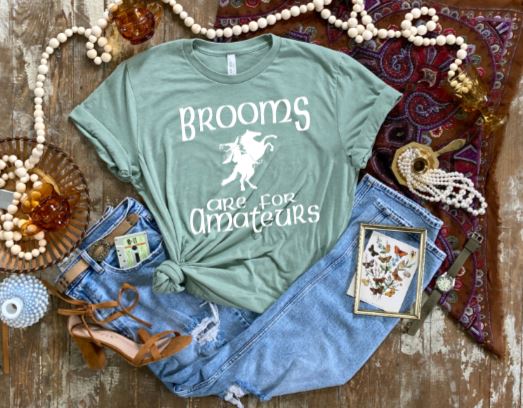 Brooms are for Amateurs Graphic T-shirt - Horse Shirt for Equestrians - Halloween