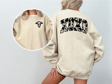 Load image into Gallery viewer, Cow Print XOXO CrewNeck Sweatshirt
