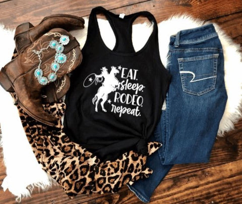 Eat Sleep Rodeo Repeat Graphic Tank Top