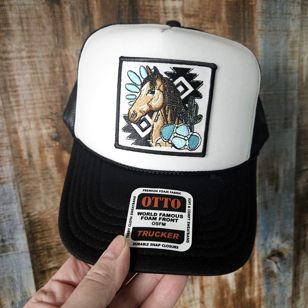 Horse Hat - Western Turquoise Horse Trucker Hat