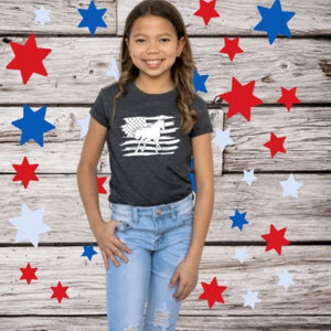 American Flag Horse Running Kids Graphic T-shirt