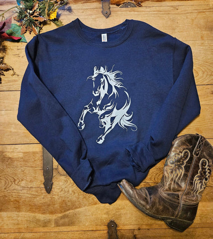 Horse Running Crew Neck Sweatshirt