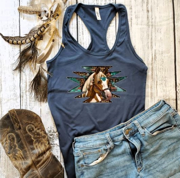 Horse Lover Tank Top - Turquoise Aztec Horse