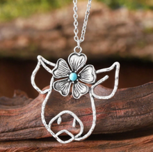 Load image into Gallery viewer, Western Style Horse Necklace with Turquoise Accented Flower
