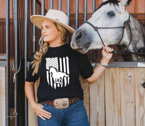 American Flag Horse Running Graphic T-shirt